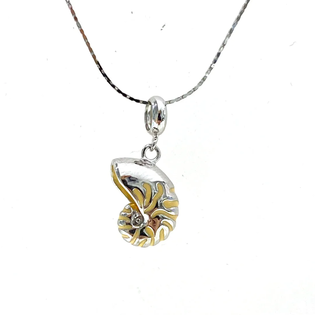 Necklace 925 Sterling Silver Seashell Enamel Yellow