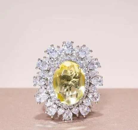 Nouf Citrine Yellow White Gold Indian Jewelry Cocktail Ring by Jaipur Rose