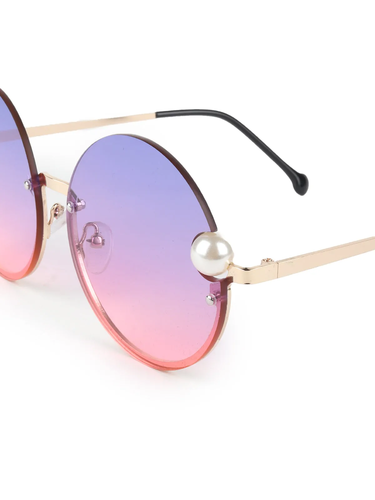 Odette Blue and Pink Acrylic and Pearl Embellished Round Sunglasses for Women