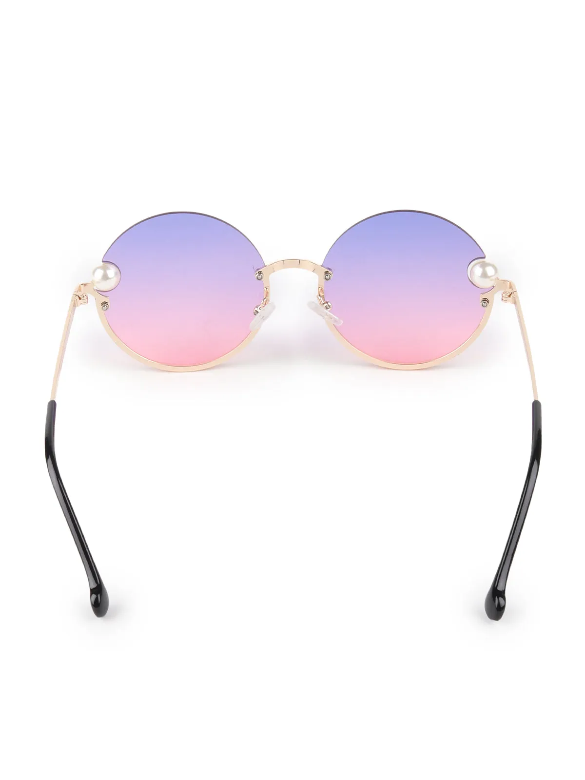 Odette Blue and Pink Acrylic and Pearl Embellished Round Sunglasses for Women