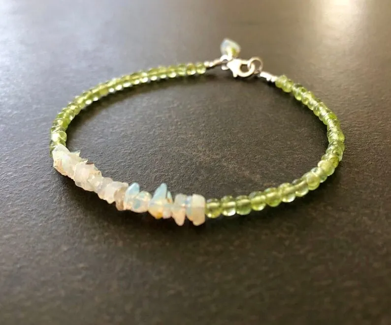 Opal & Peridot Gemstone Dainty  Bracelet