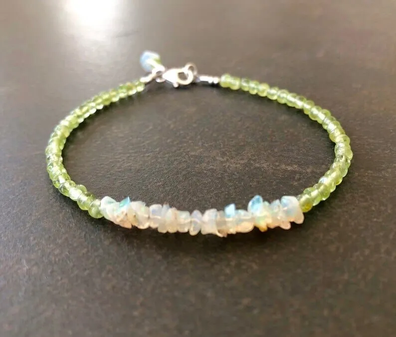 Opal & Peridot Gemstone Dainty  Bracelet