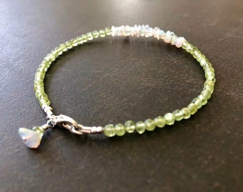 Opal & Peridot Gemstone Dainty  Bracelet