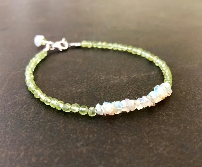 Opal & Peridot Gemstone Dainty  Bracelet