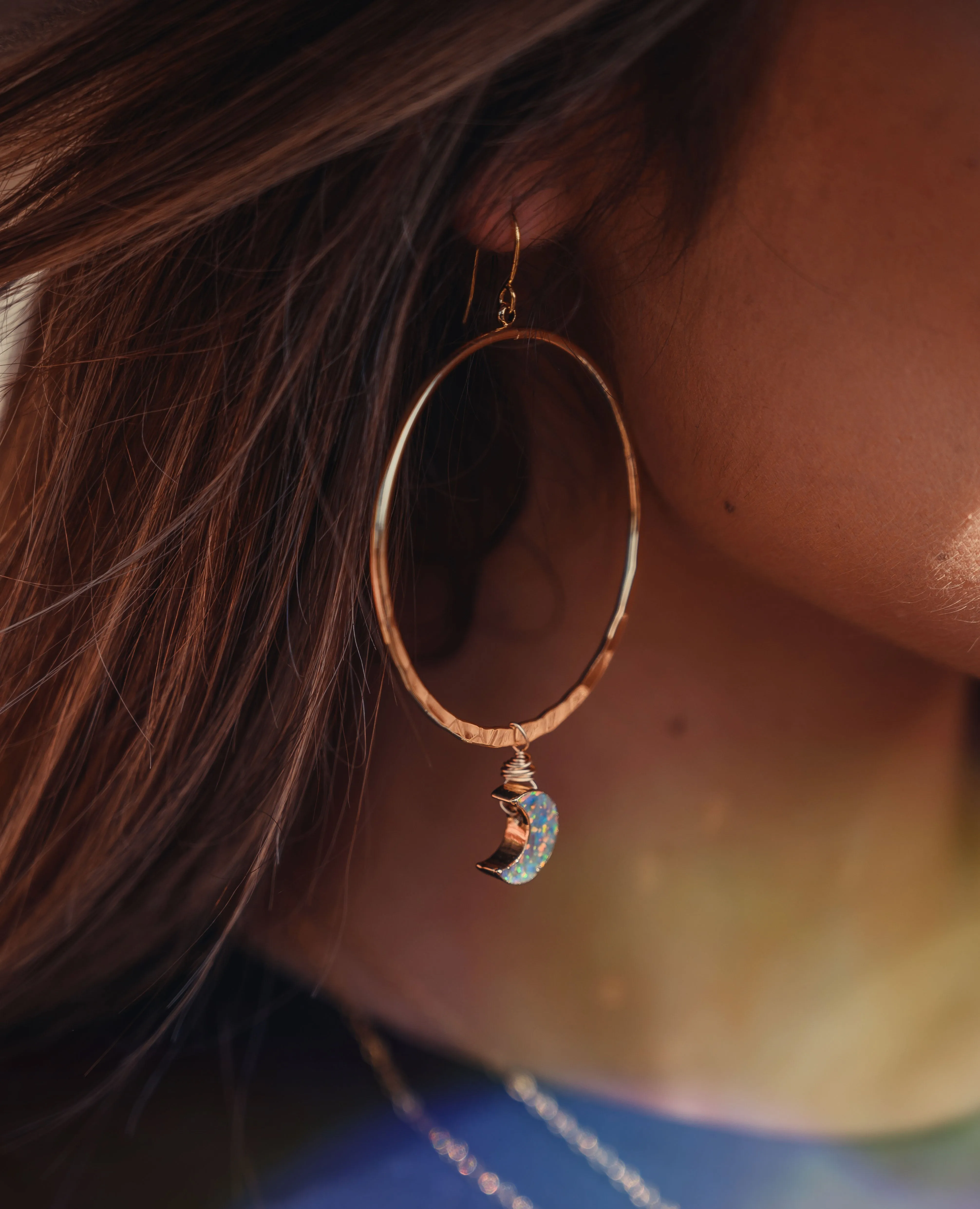 Opal Moon Gold Hoop Earrings