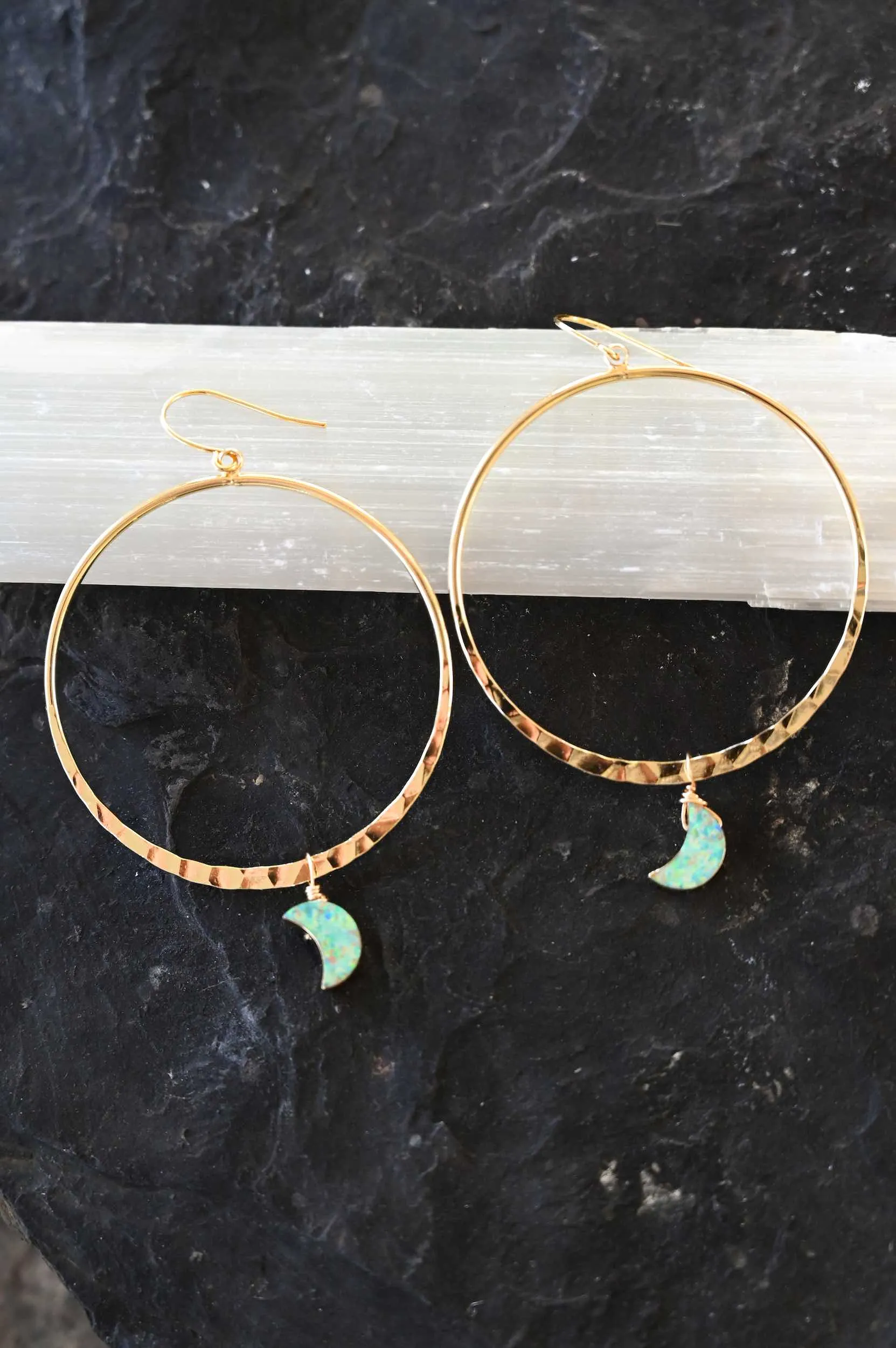 Opal Moon Gold Hoop Earrings