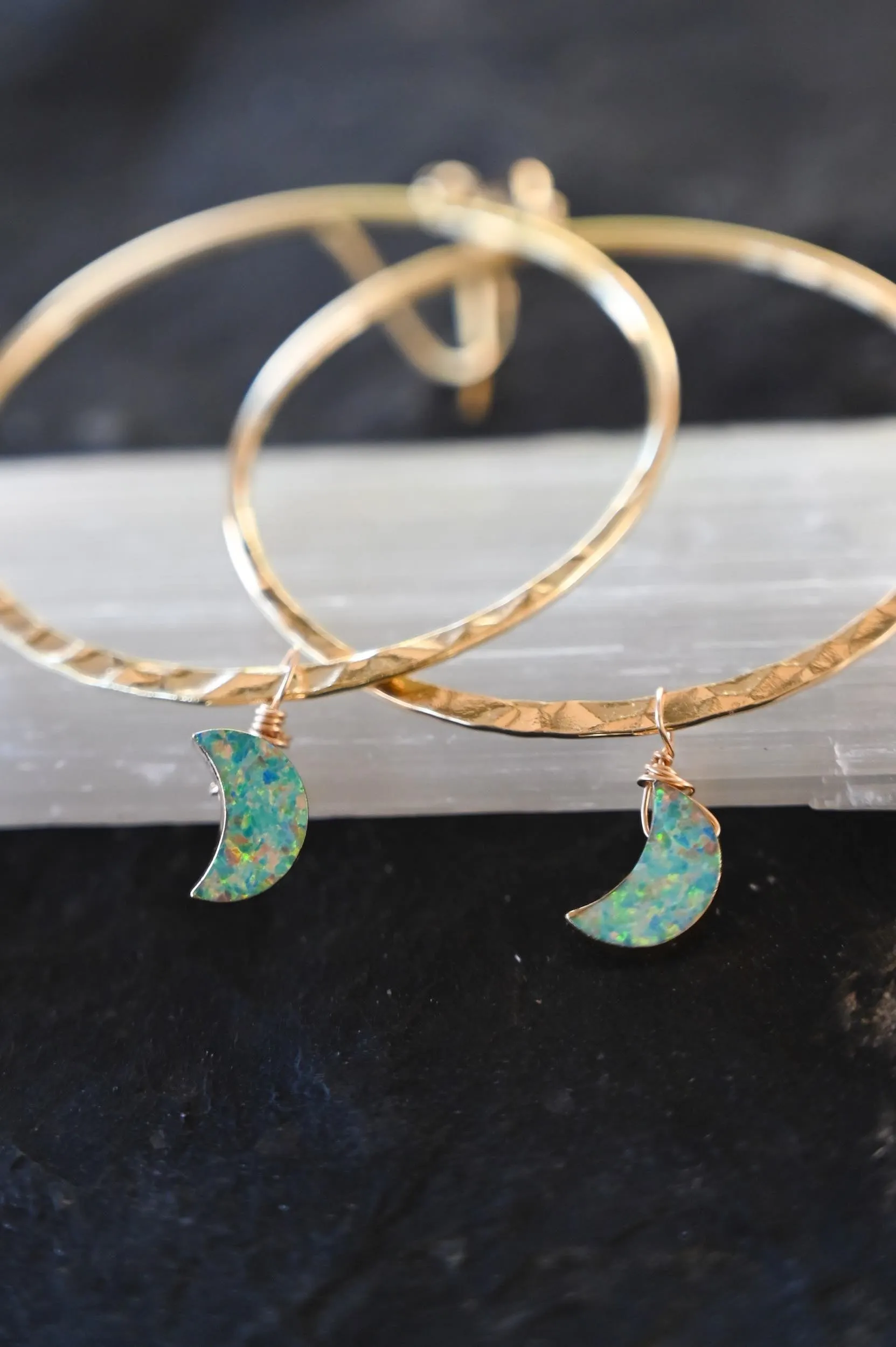 Opal Moon Gold Hoop Earrings