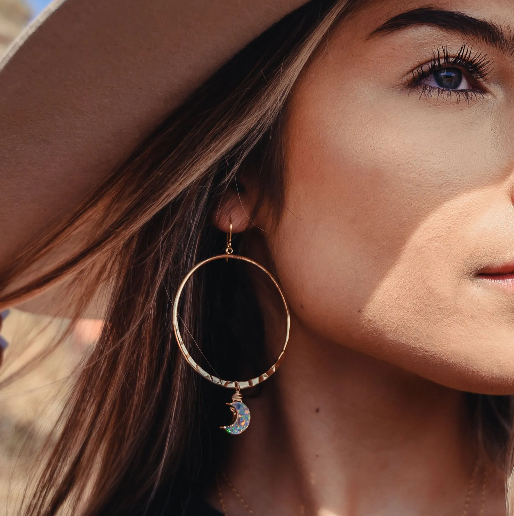 Opal Moon Gold Hoop Earrings