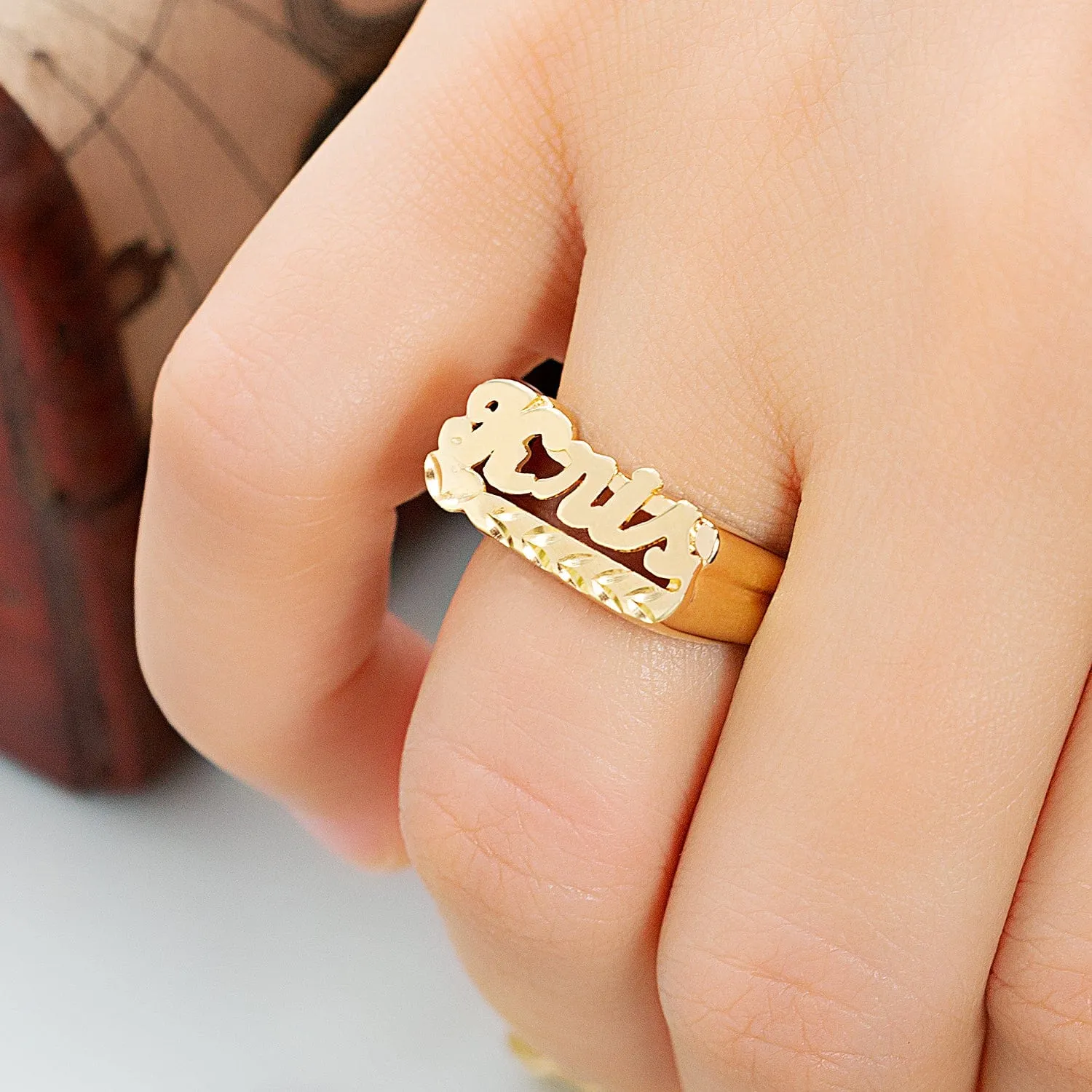 Personalized Name Ring w/ Diamond Cut Emily