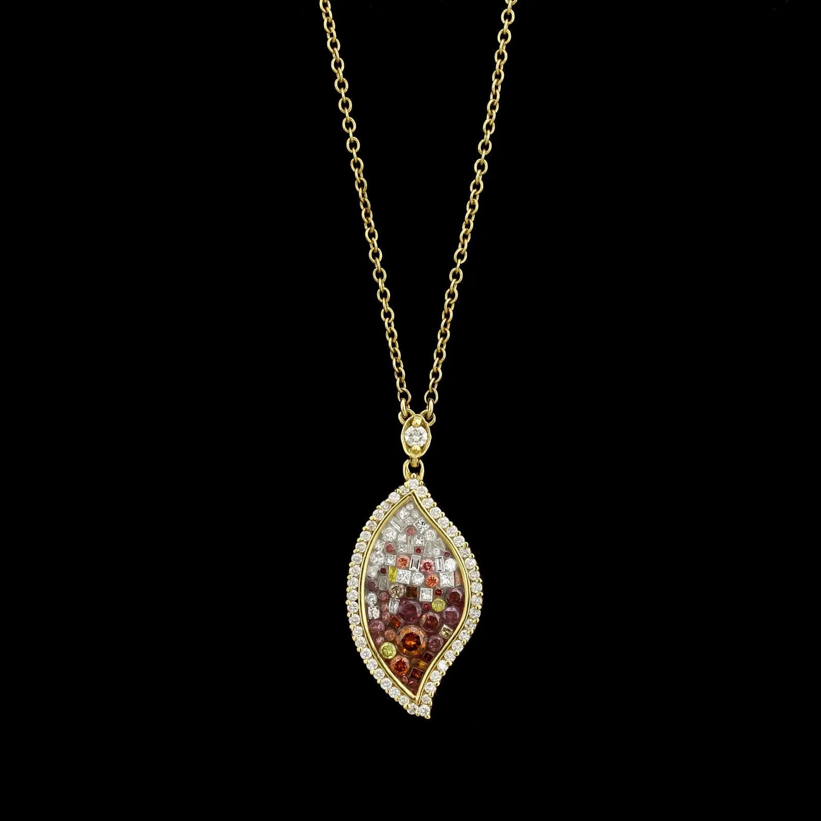 Pleve 18K Yellow Gold Estate Color Treated Diamond and Resin Mosaic Pendant Necklace