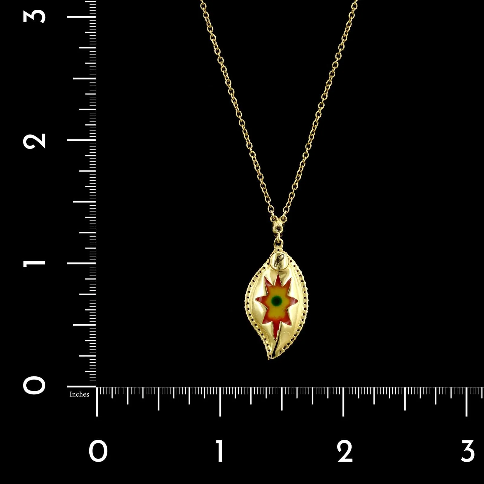 Pleve 18K Yellow Gold Estate Color Treated Diamond and Resin Mosaic Pendant Necklace