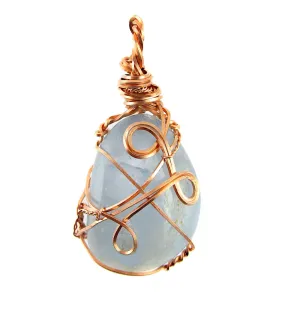 Polished Blue Celestite Pendant Necklace, Copper Wire-Wrapped, with 20 Chain, Handmade  #10