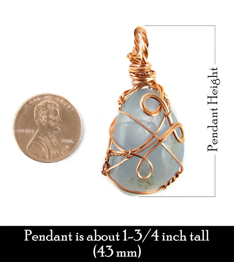 Polished Blue Celestite Pendant Necklace, Copper Wire-Wrapped, with 20 Chain, Handmade  #10