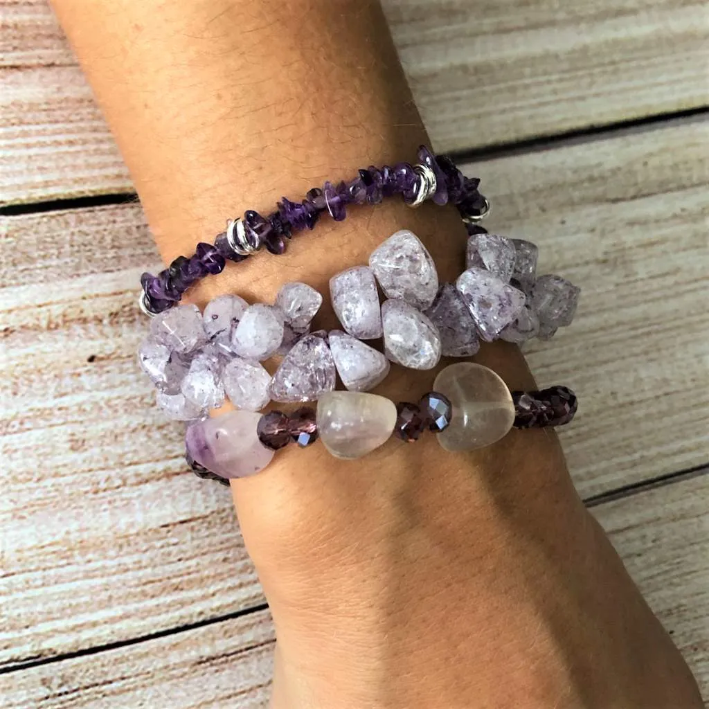 Rainow Fluorite Stones and Purple Crystal Bracelet