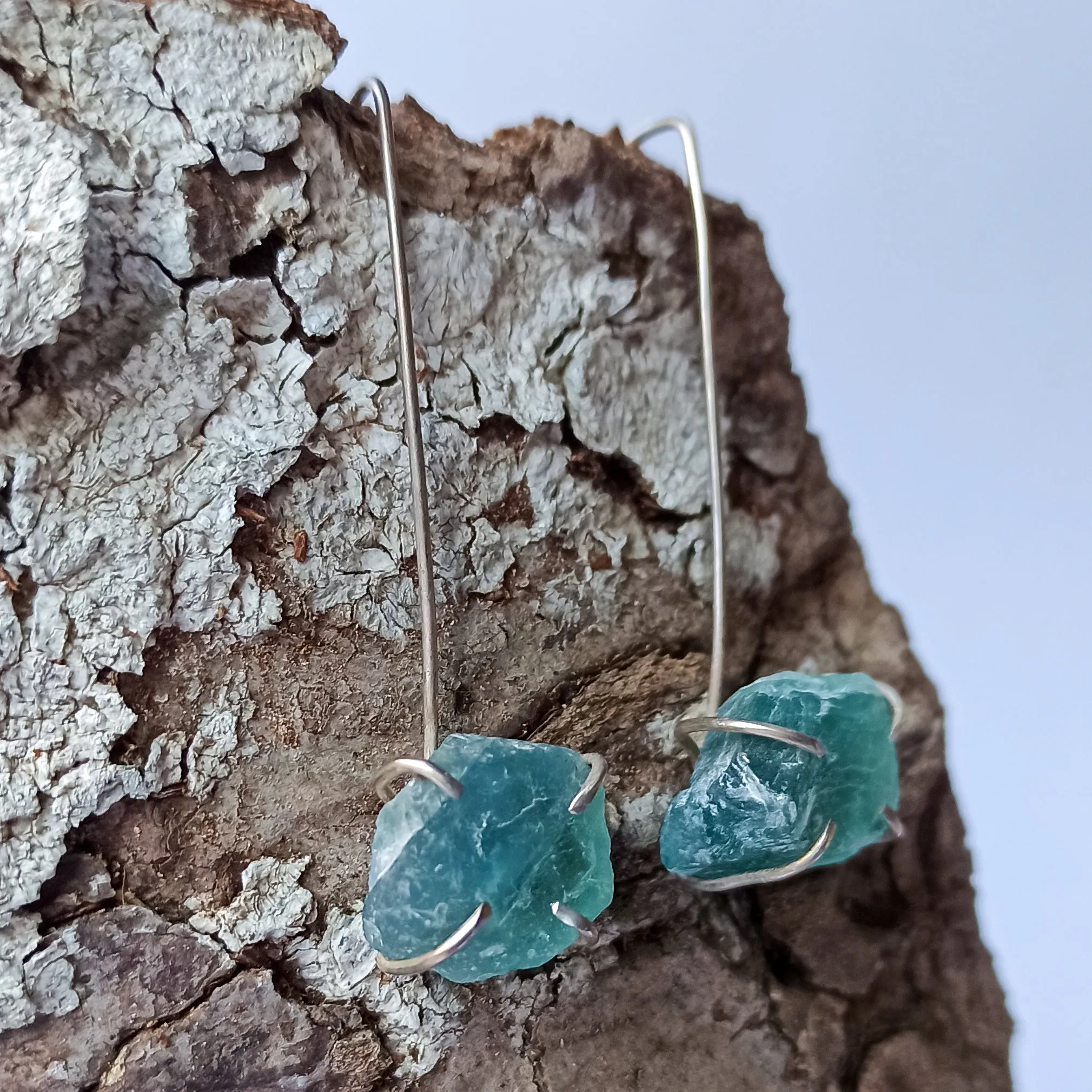 Raw Emerald silver earrings