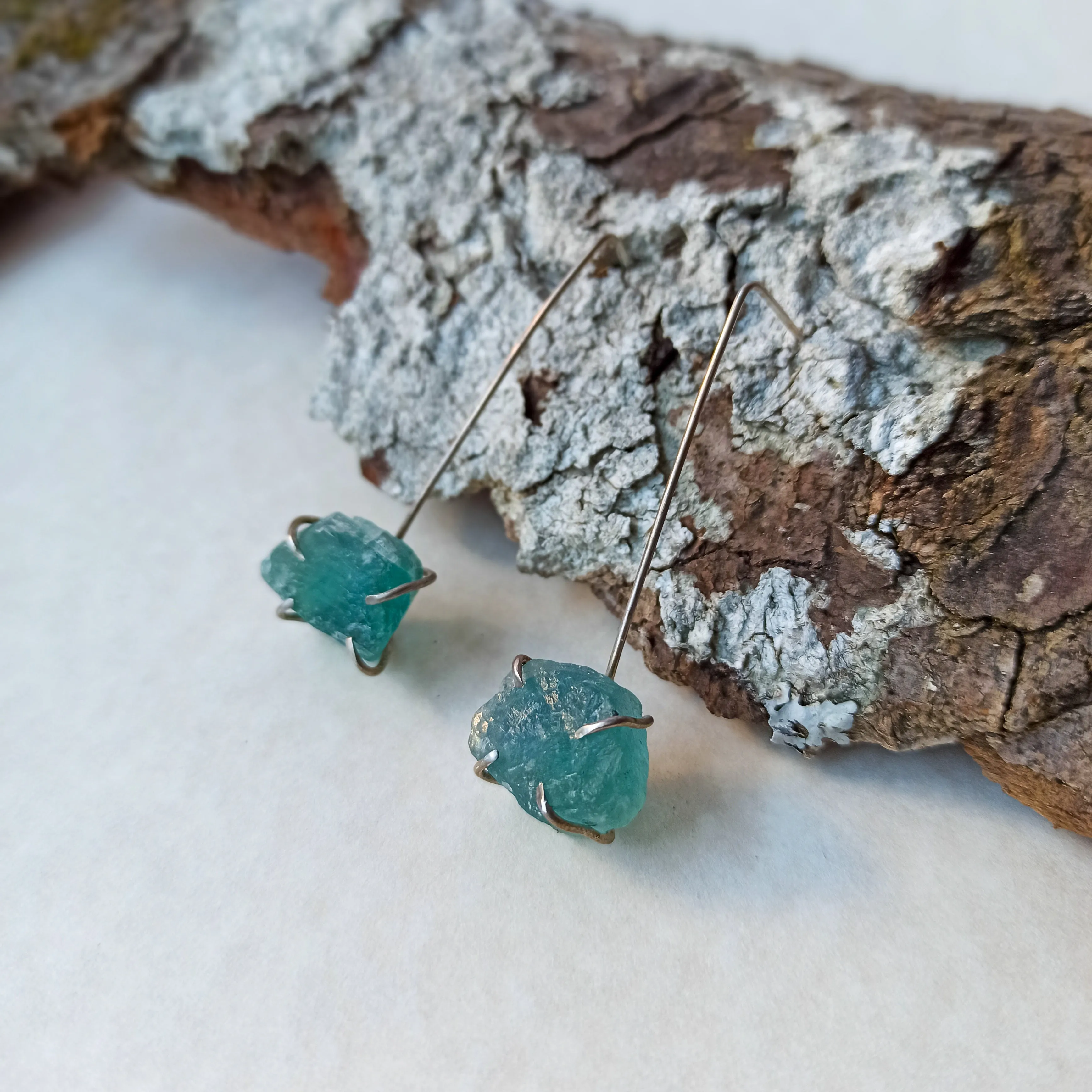 Raw Emerald silver earrings