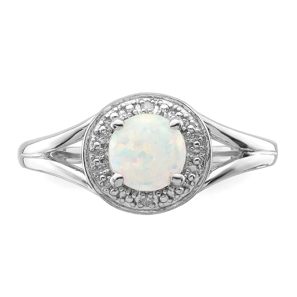 Rhodium-Plated Diamond & Created Opal Ring in Sterling Silver