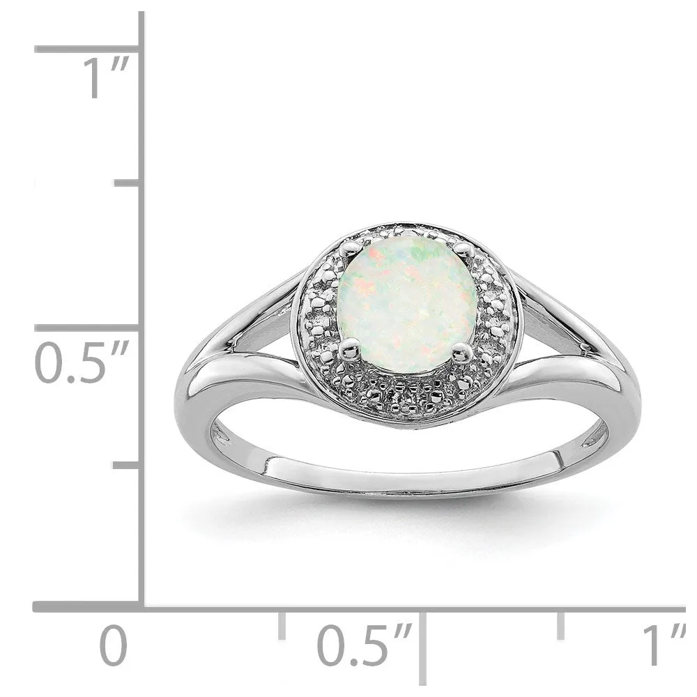 Rhodium-Plated Diamond & Created Opal Ring in Sterling Silver