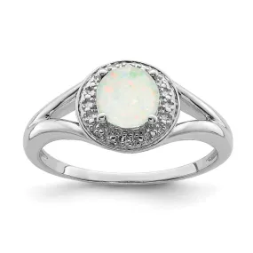 Rhodium-Plated Diamond & Created Opal Ring in Sterling Silver