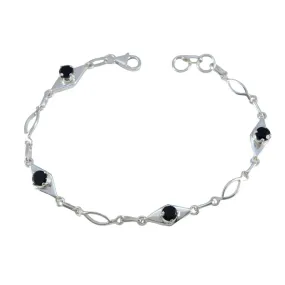 Riyo Antique 925 Sterling Silver Bracelet For Women Black Onyx Bracelet Prong Setting Bracelet with Fish Hook Link Bracelet L Size 6-8.5 Inch.