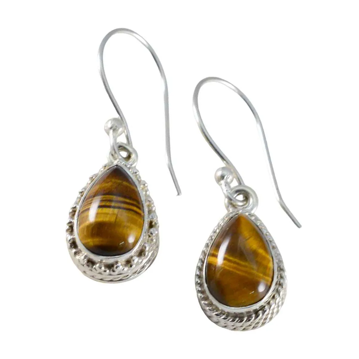 Riyo Artistic 925 Sterling Silver Earring For Femme Tiger Eye Earring Bezel Setting Brown Earring Dangle Earring