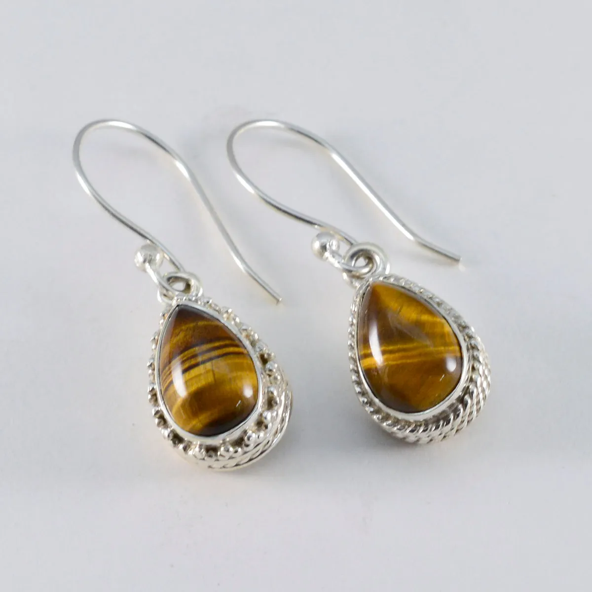 Riyo Artistic 925 Sterling Silver Earring For Femme Tiger Eye Earring Bezel Setting Brown Earring Dangle Earring