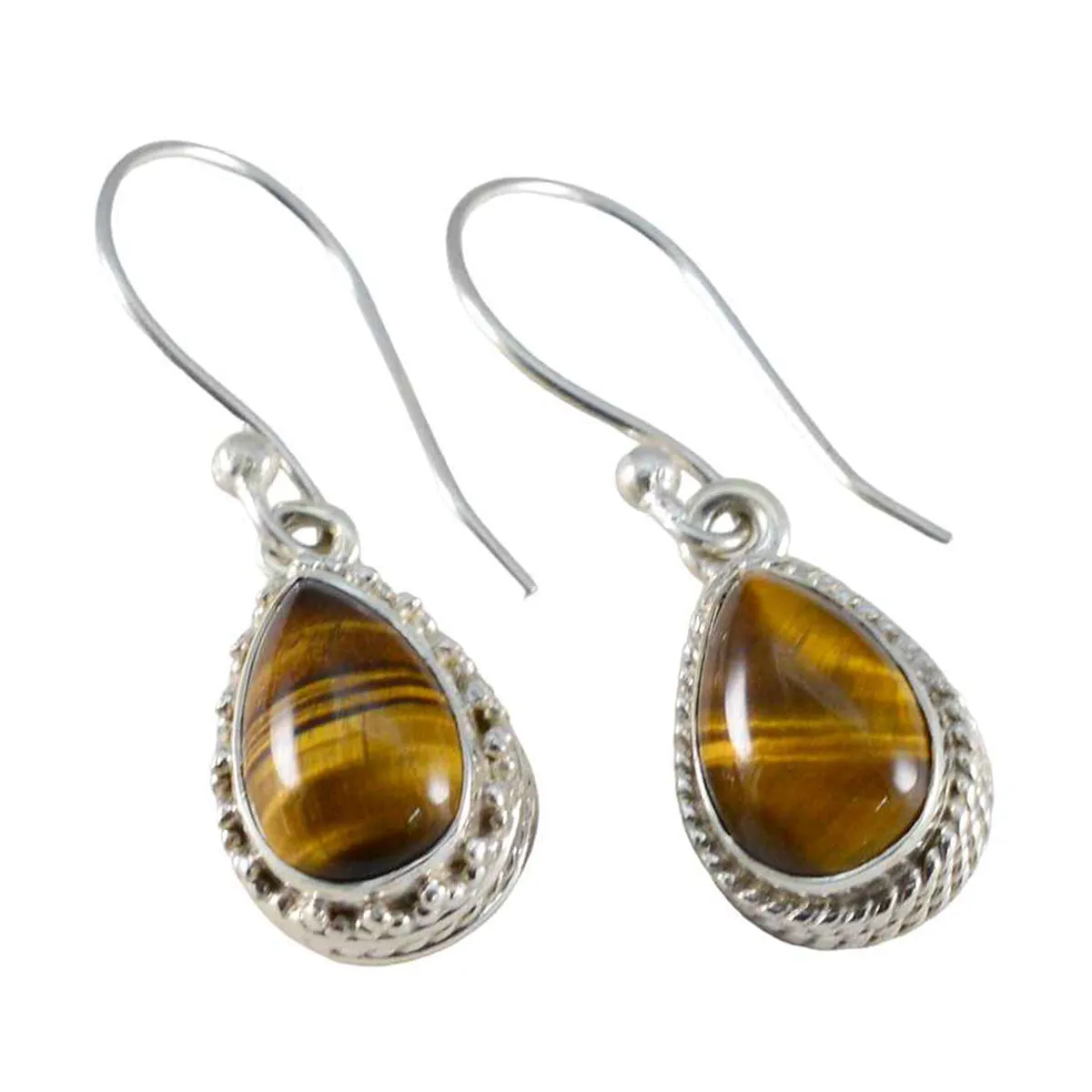 Riyo Artistic 925 Sterling Silver Earring For Femme Tiger Eye Earring Bezel Setting Brown Earring Dangle Earring