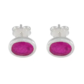 Riyo Decorative 925 Sterling Silver Earring For Sister Indian Ruby Earring Bezel Setting Red Earring Stud Earring