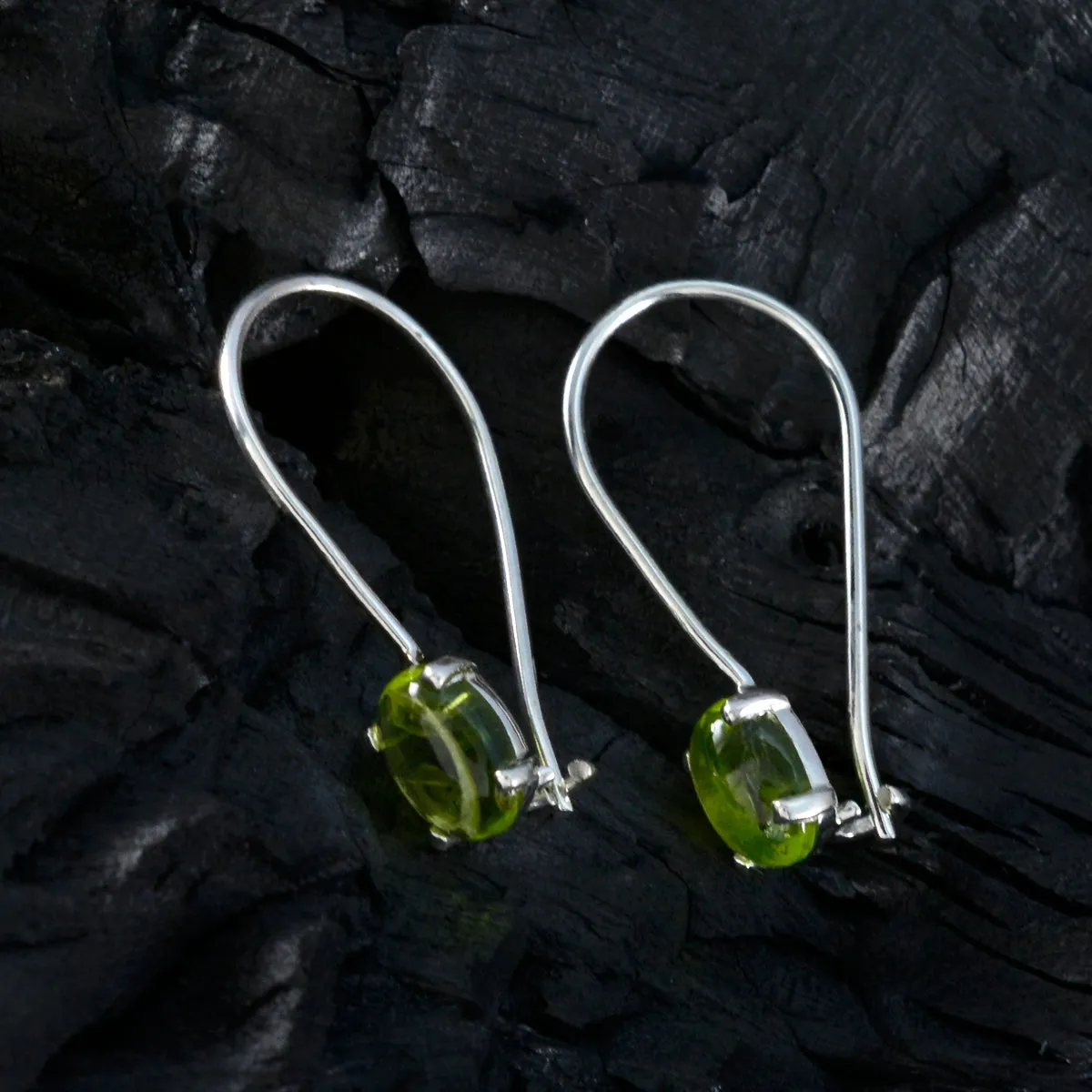 Riyo Drop-Dead Gorgeous Sterling Silver Earring For Wife Peridot Earring Bezel Setting Green Earring Dangle Earring