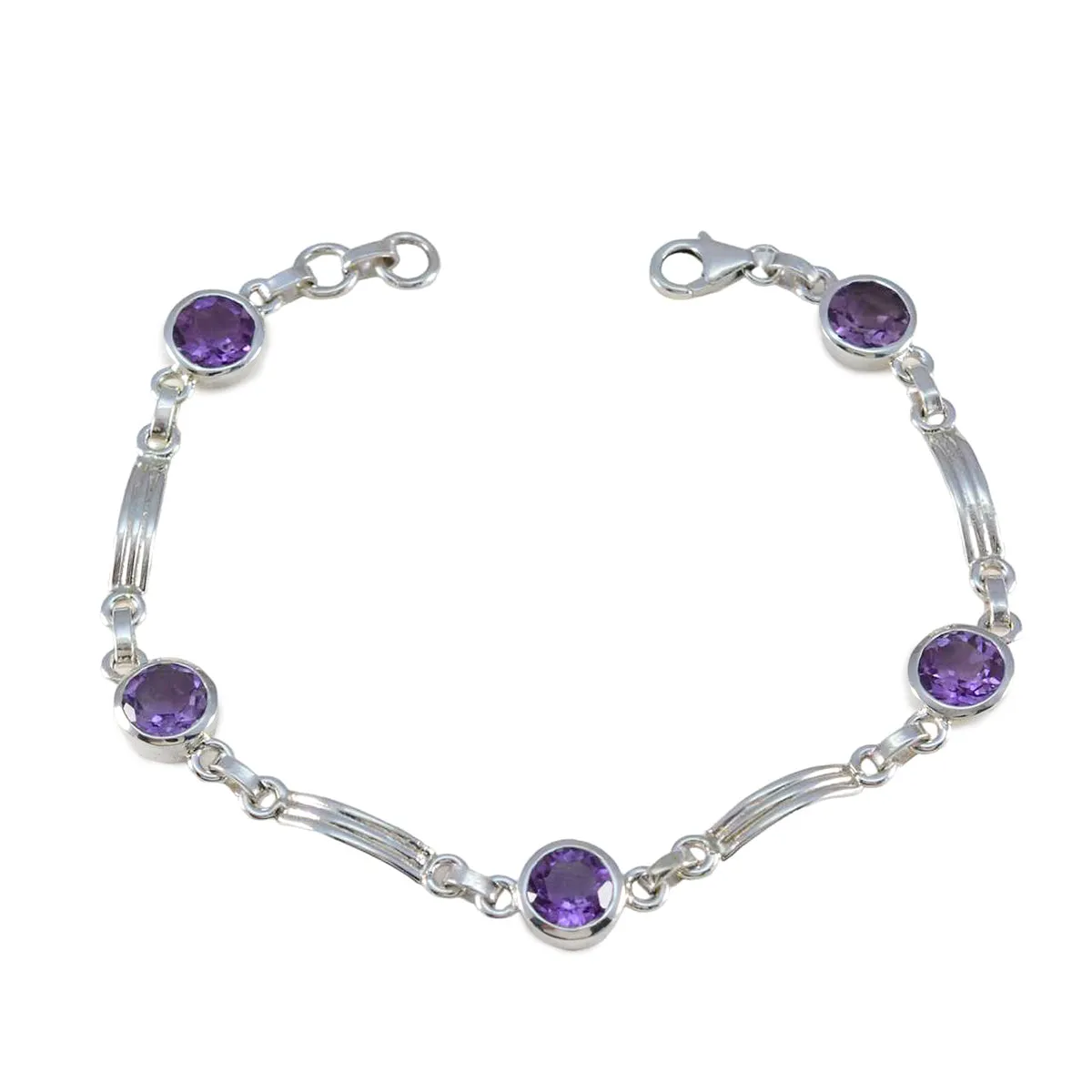 Riyo Excellent 925 Sterling Silver Bracelet For Women Amethyst Bracelet Bezel Setting Bracelet with Link Charm Bracelet L Size 6-8.5 Inch.