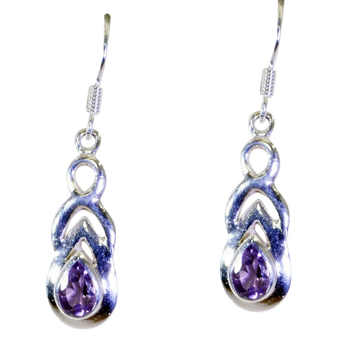 Riyo Genuine Gems Pear Faceted Purple Amethyst Silver Earrings mother gift