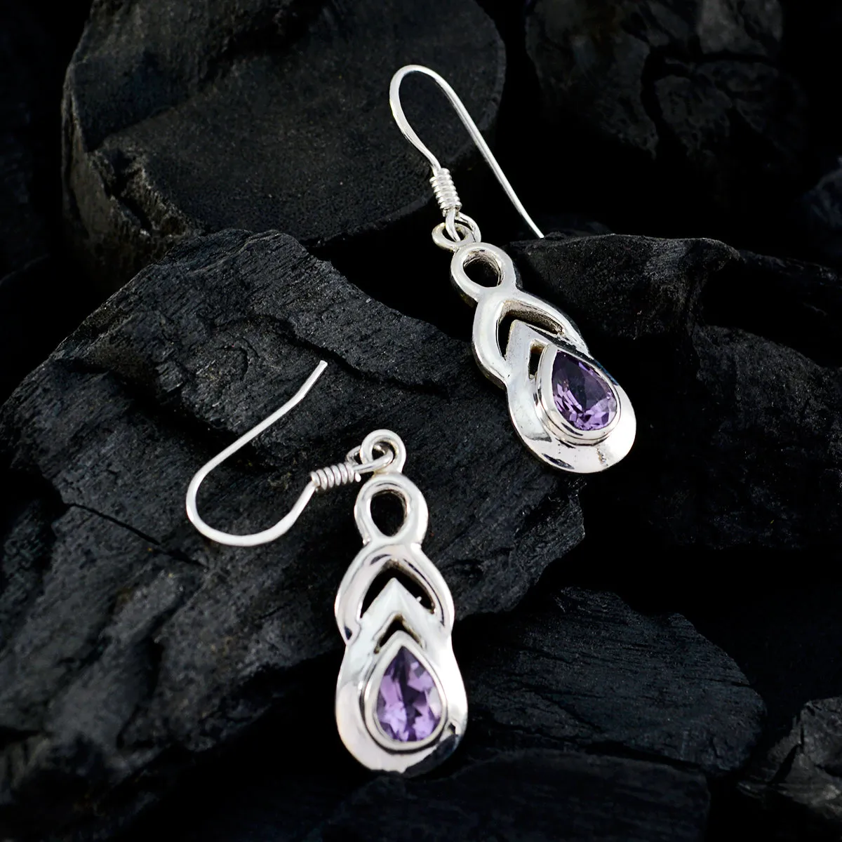 Riyo Genuine Gems Pear Faceted Purple Amethyst Silver Earrings mother gift