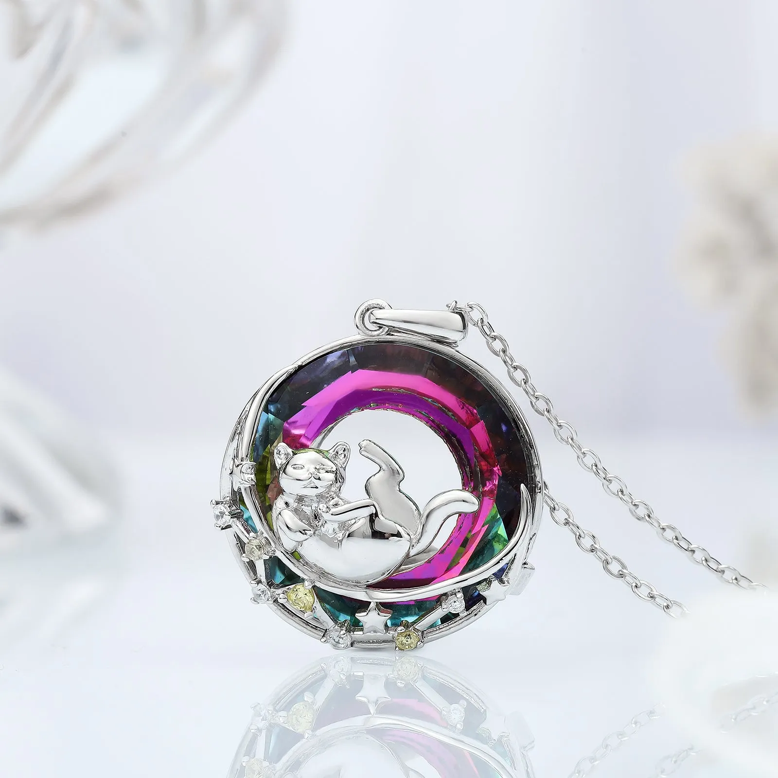 Rolling Cat On the Moon Necklace