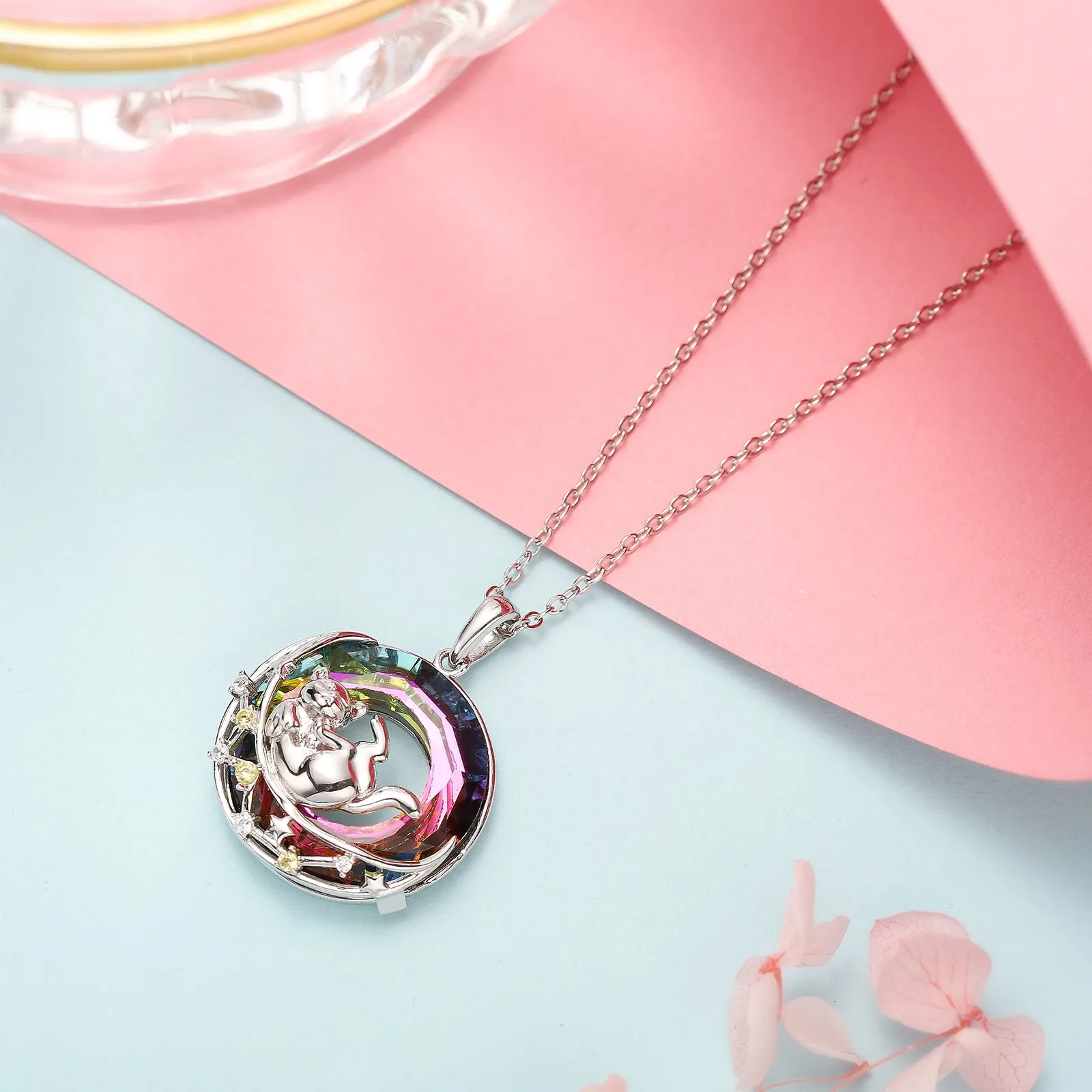 Rolling Cat On the Moon Necklace