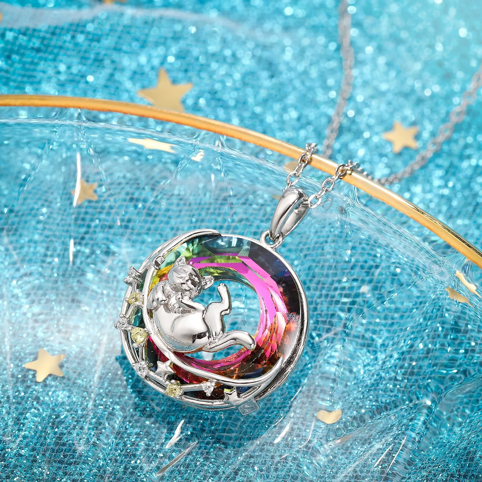 Rolling Cat On the Moon Necklace