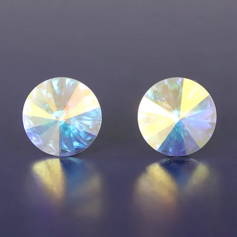 Round Crystal Stud Earrings - Aurora Borealis