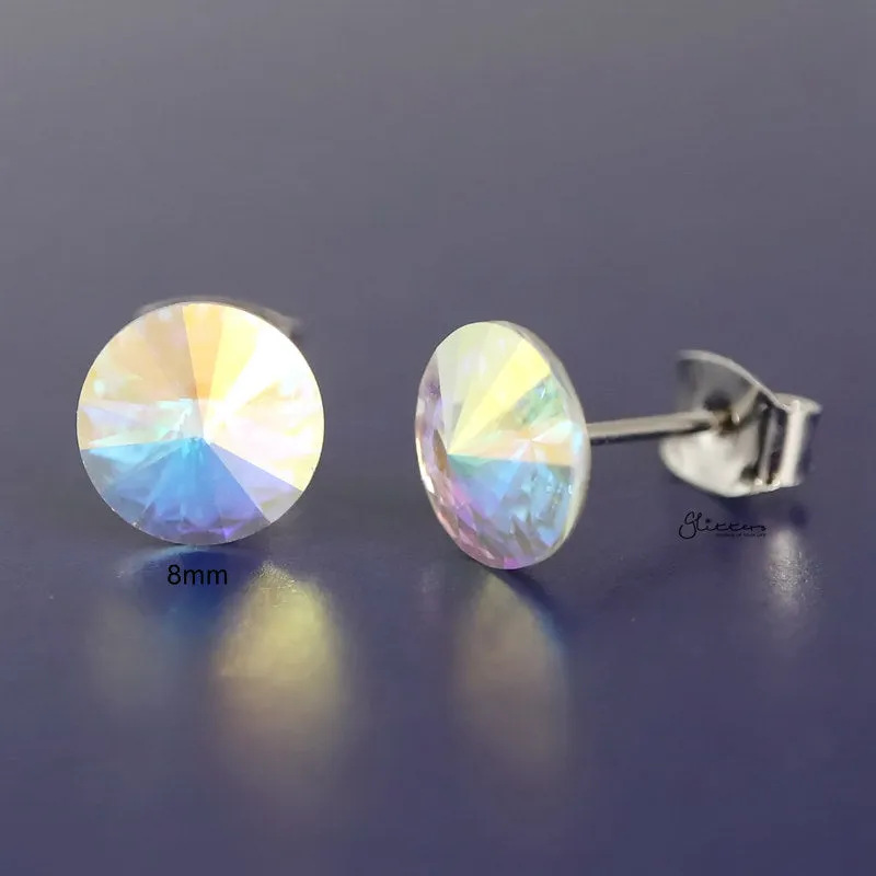 Round Crystal Stud Earrings - Aurora Borealis