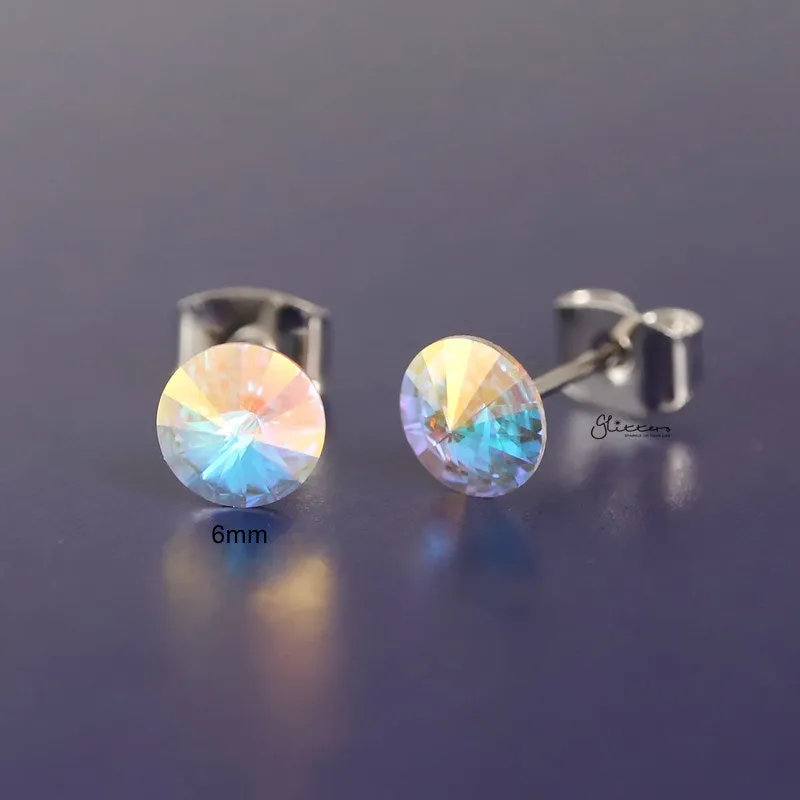 Round Crystal Stud Earrings - Aurora Borealis