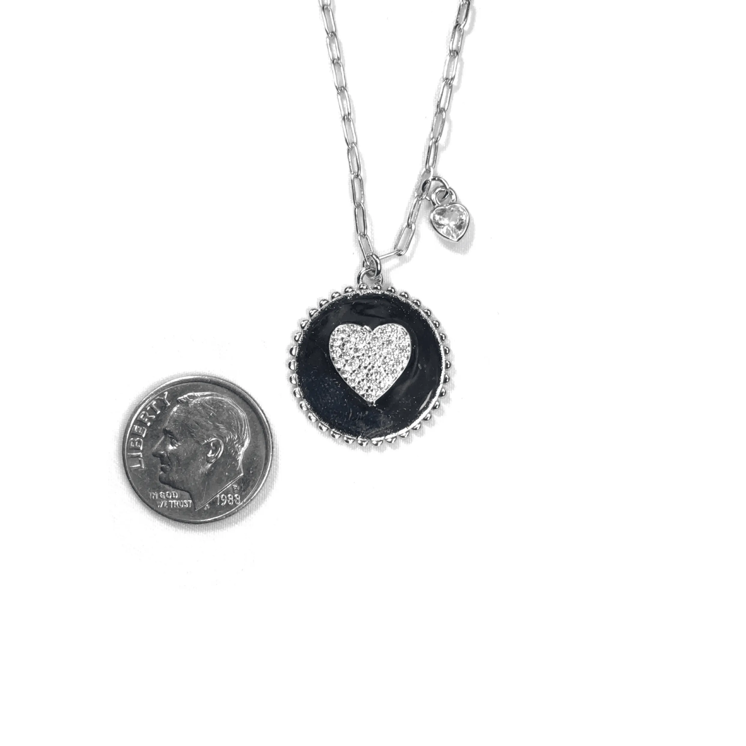 Round Pendant Necklace With Center CZ Heart