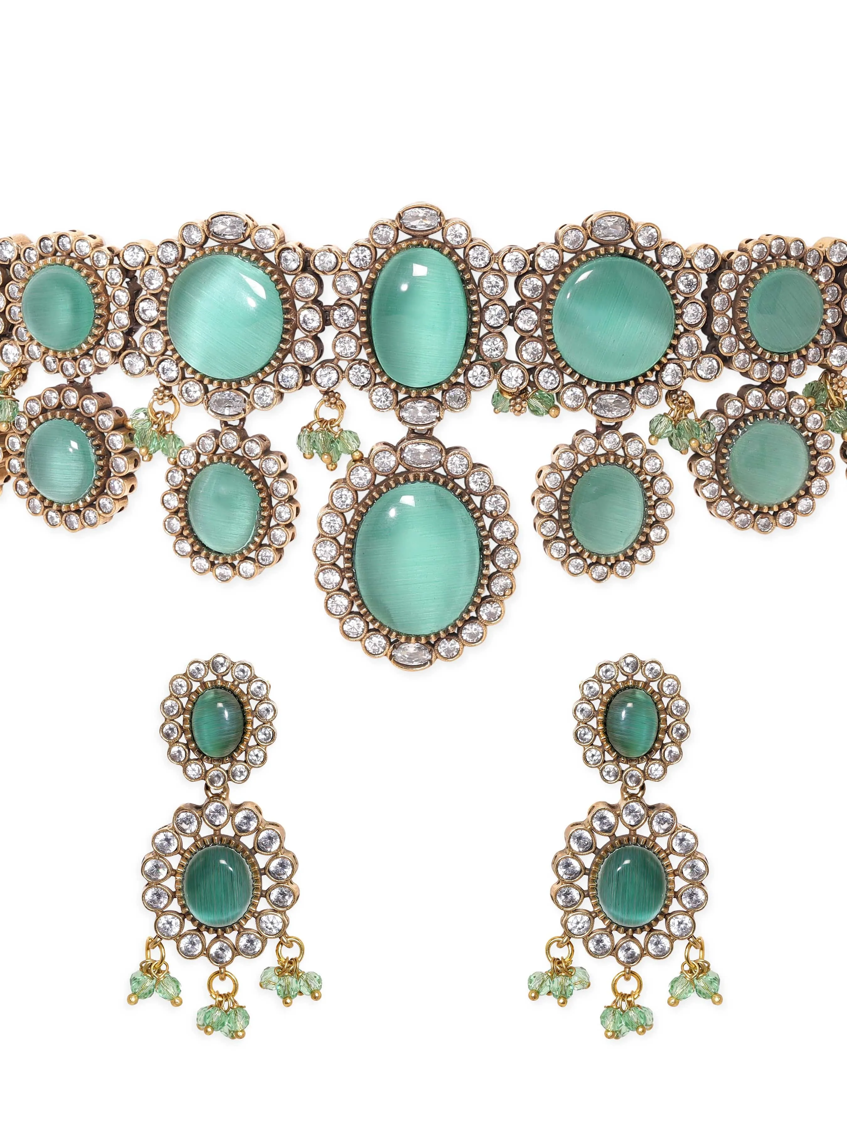 Rubans Enchanting Mint Majesty Kundan Choker Set