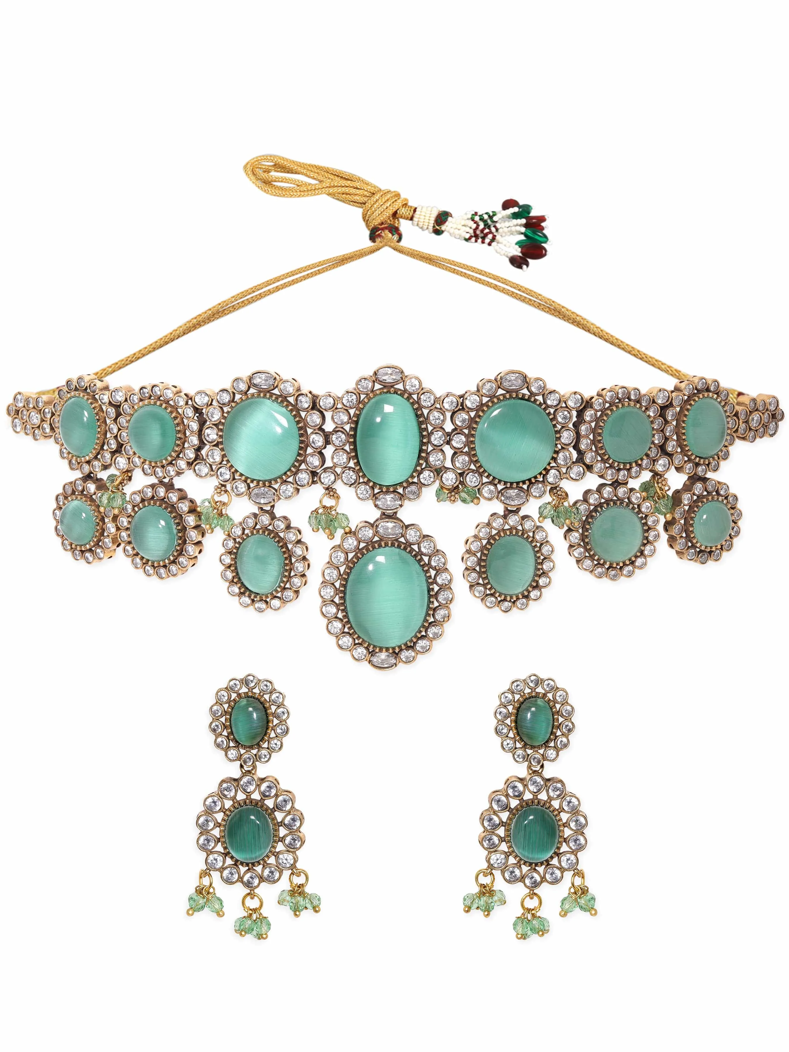 Rubans Enchanting Mint Majesty Kundan Choker Set