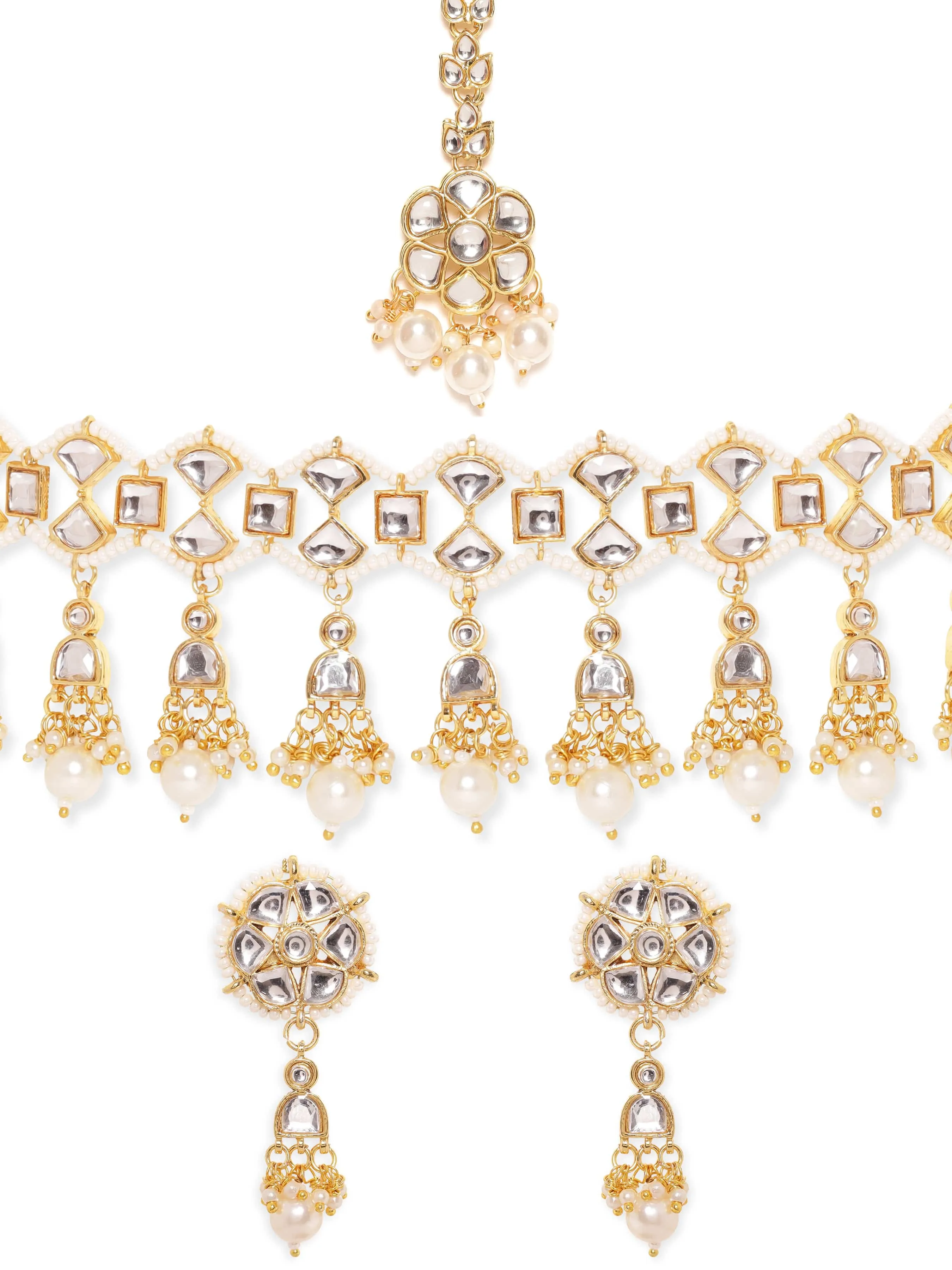 Rubans Majestic Opulence 22K Gold Plated Kundan and pearl beaded Choker jewelry Set