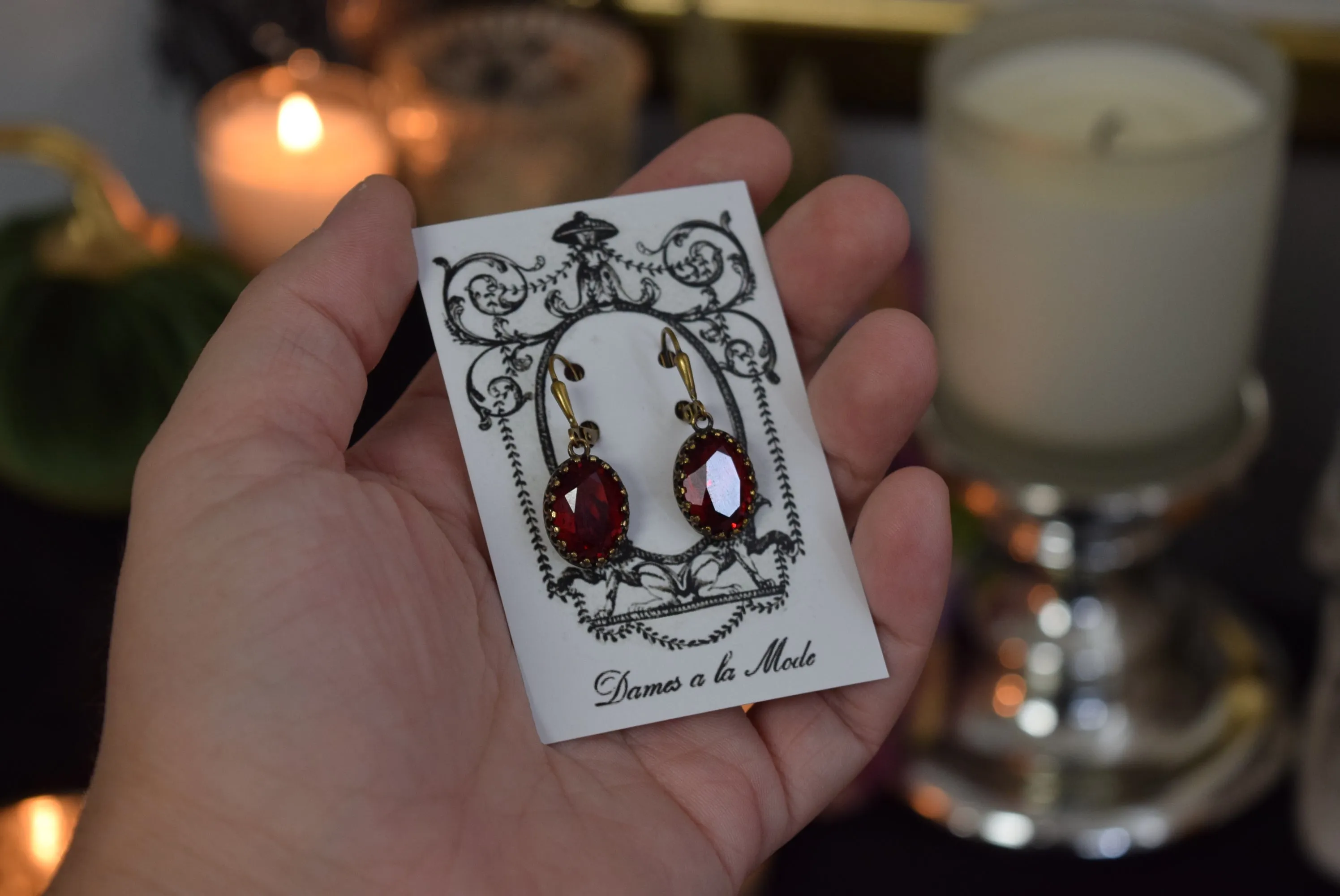 Ruby Swarovski Earrings - Medium Oval Crown Settings