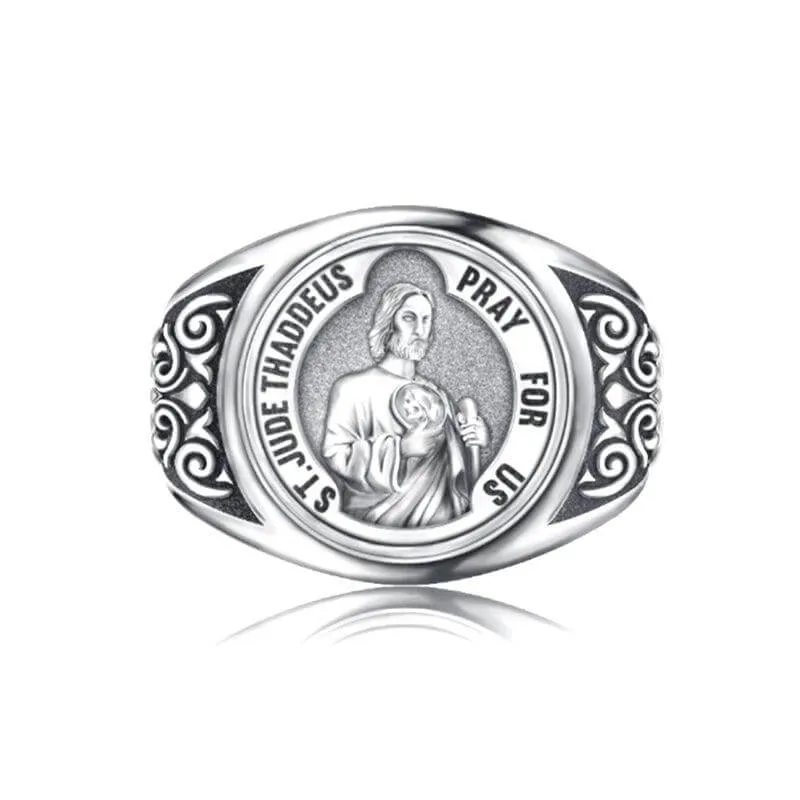 Saint Jude Pray For Us Ring Band Silver Saint Jude Ring Religious Christian Gift