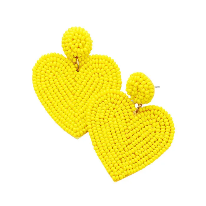 Seed Beaded Heart Drop Earrings