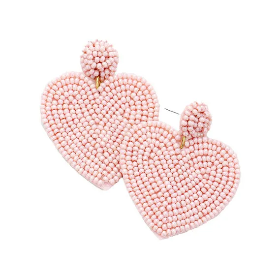 Seed Beaded Heart Drop Earrings