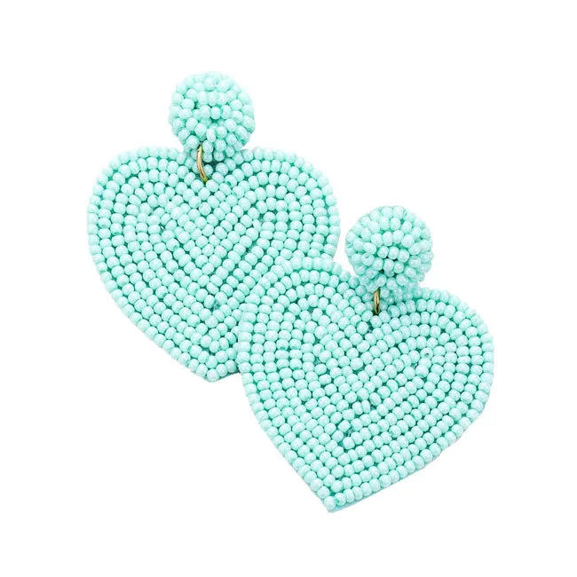 Seed Beaded Heart Drop Earrings