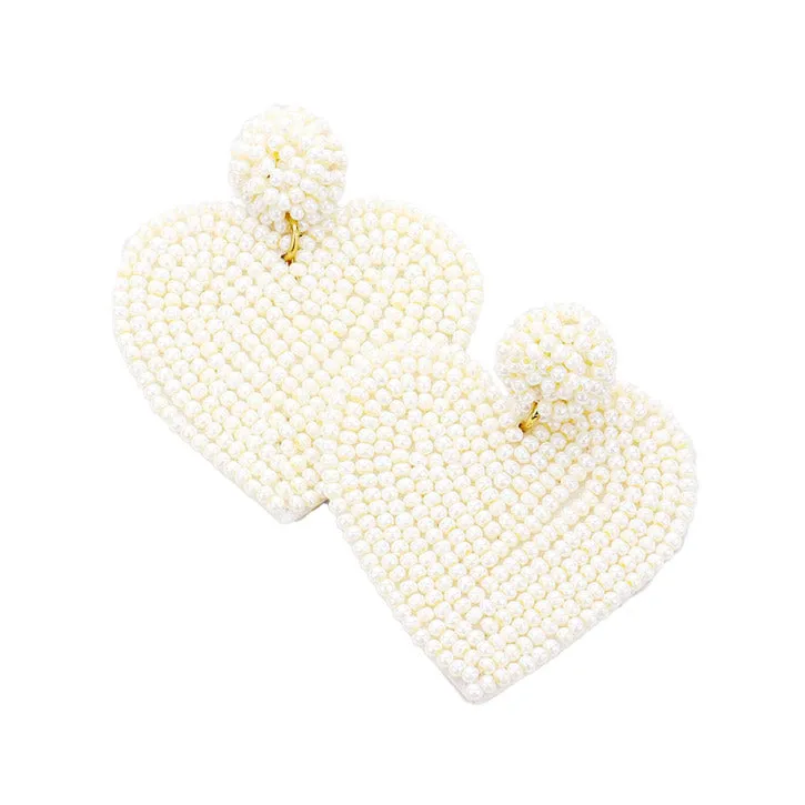 Seed Beaded Heart Drop Earrings