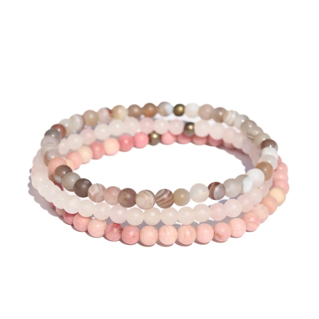 “Self-Love” Botswana Agate Rose Quartz and Rhodonite Bracelet Set