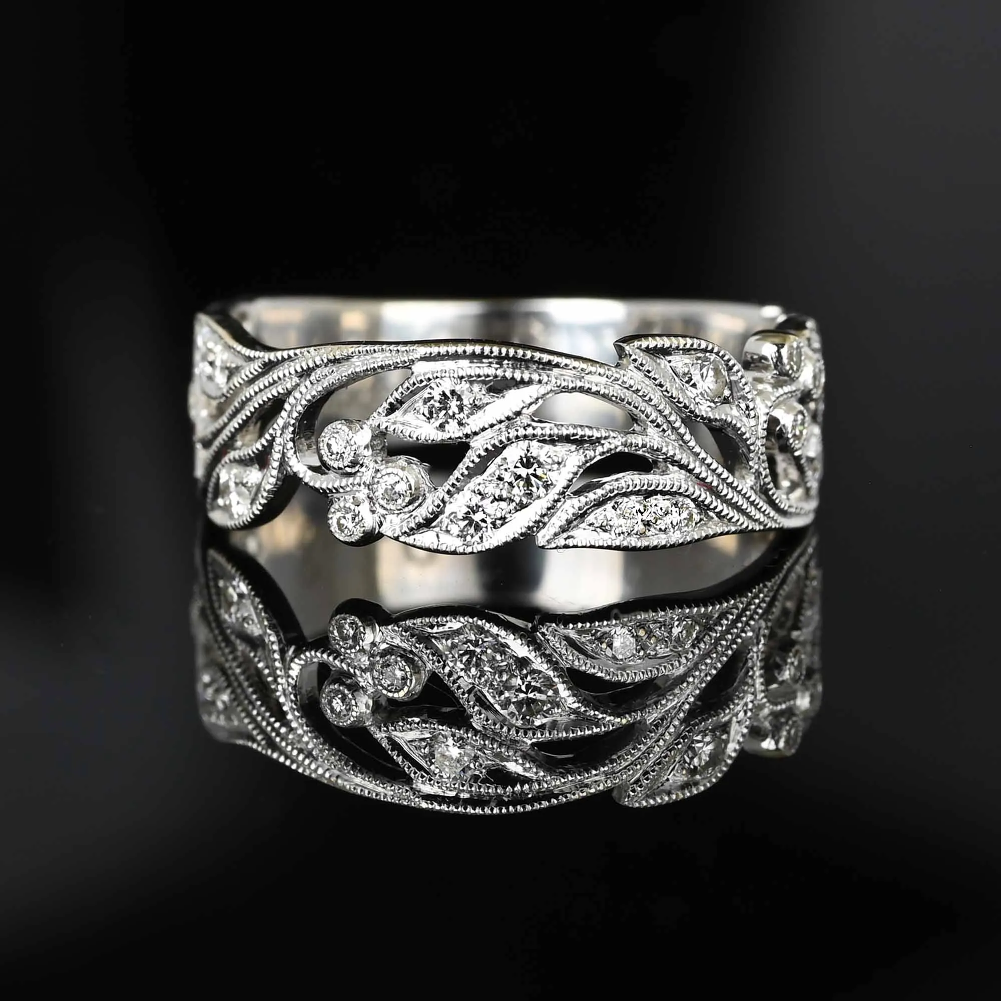 Shane & Co Wide 14K White Gold Diamond Ring Band